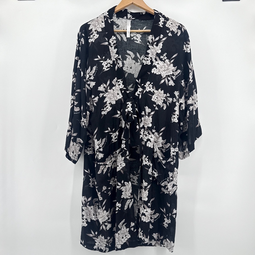 Spiritual Gangster Maya Black Floral Print‎ Kimono OS One Size Boho Tie Front